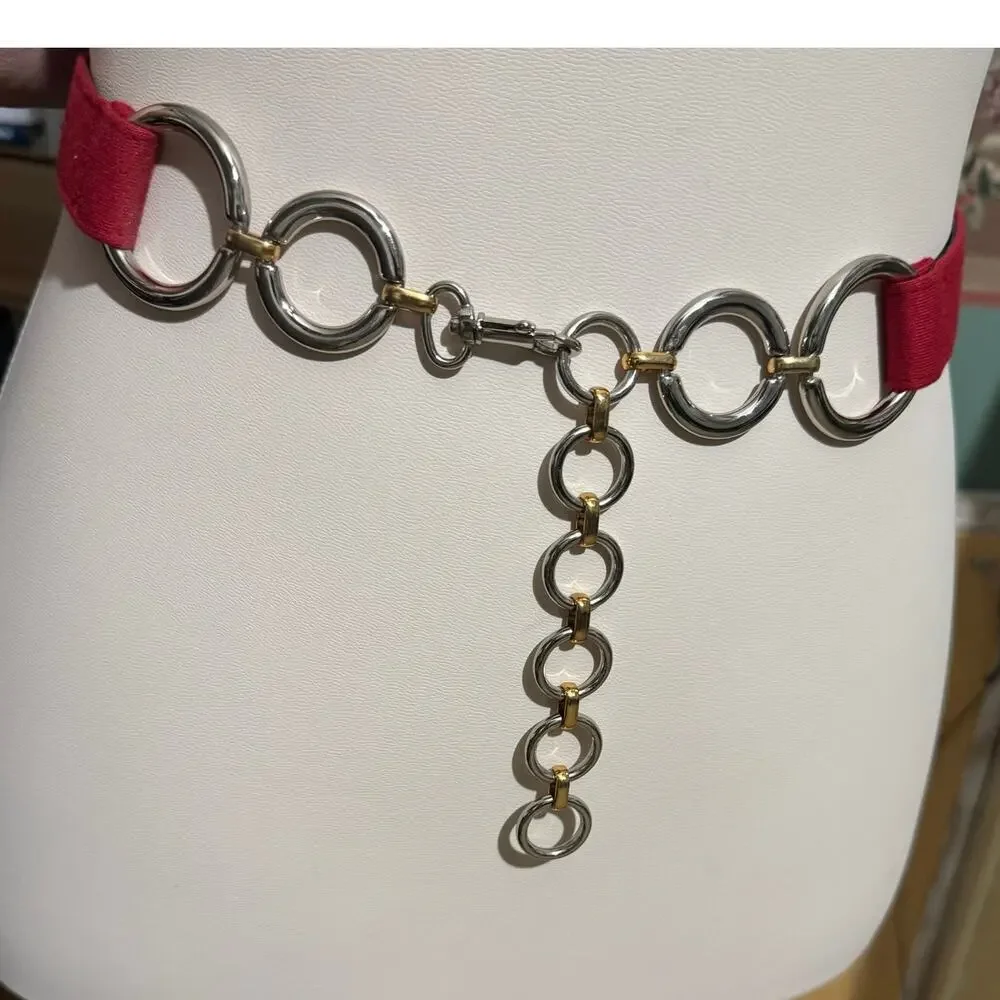 Vintage 1990s Red Strap Silver Gold Loop Chain Belt Womens Size Large Canada